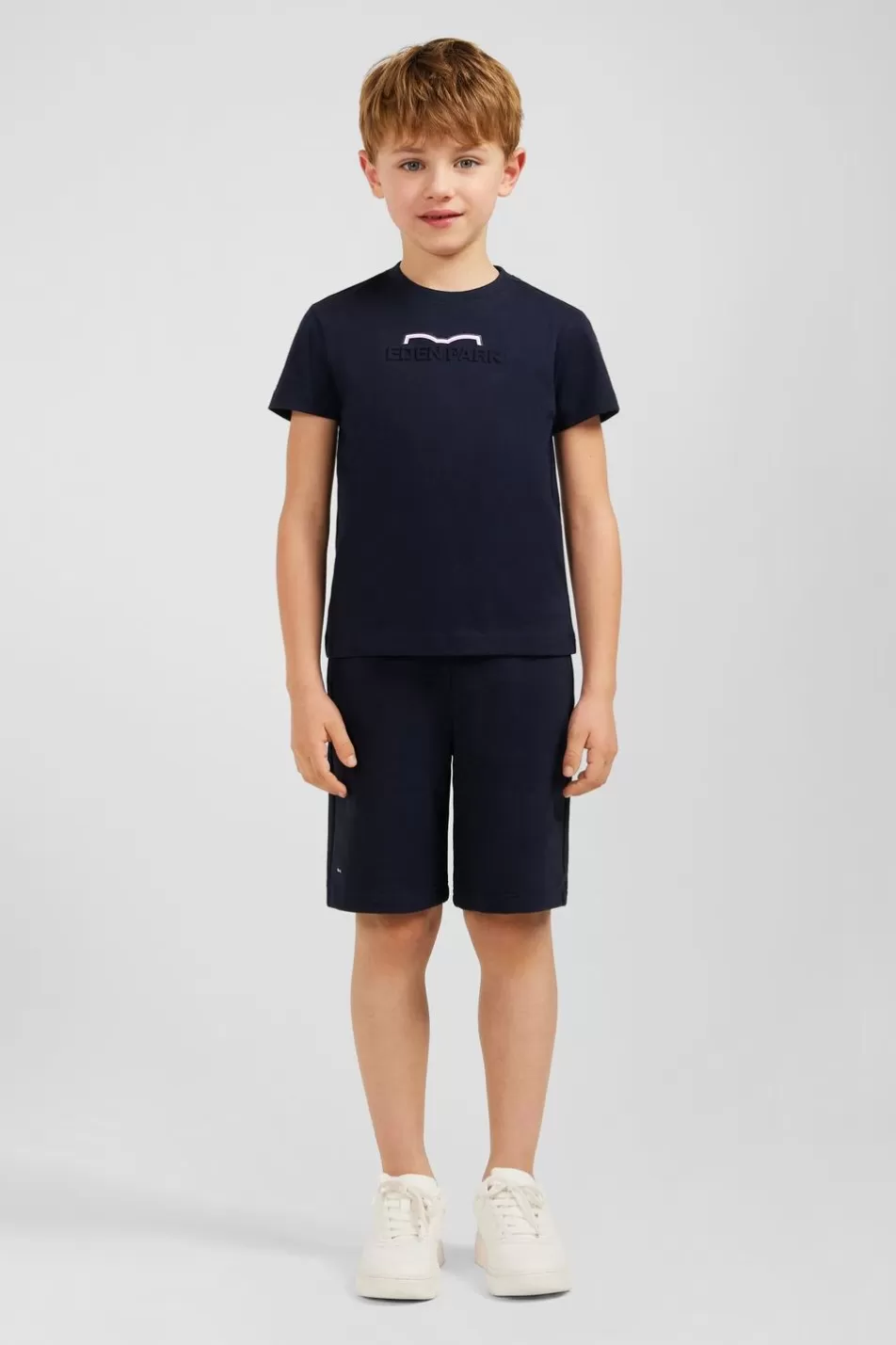 Children | Eden Park Navy Embossed T-Shirt In Cotton Jersey