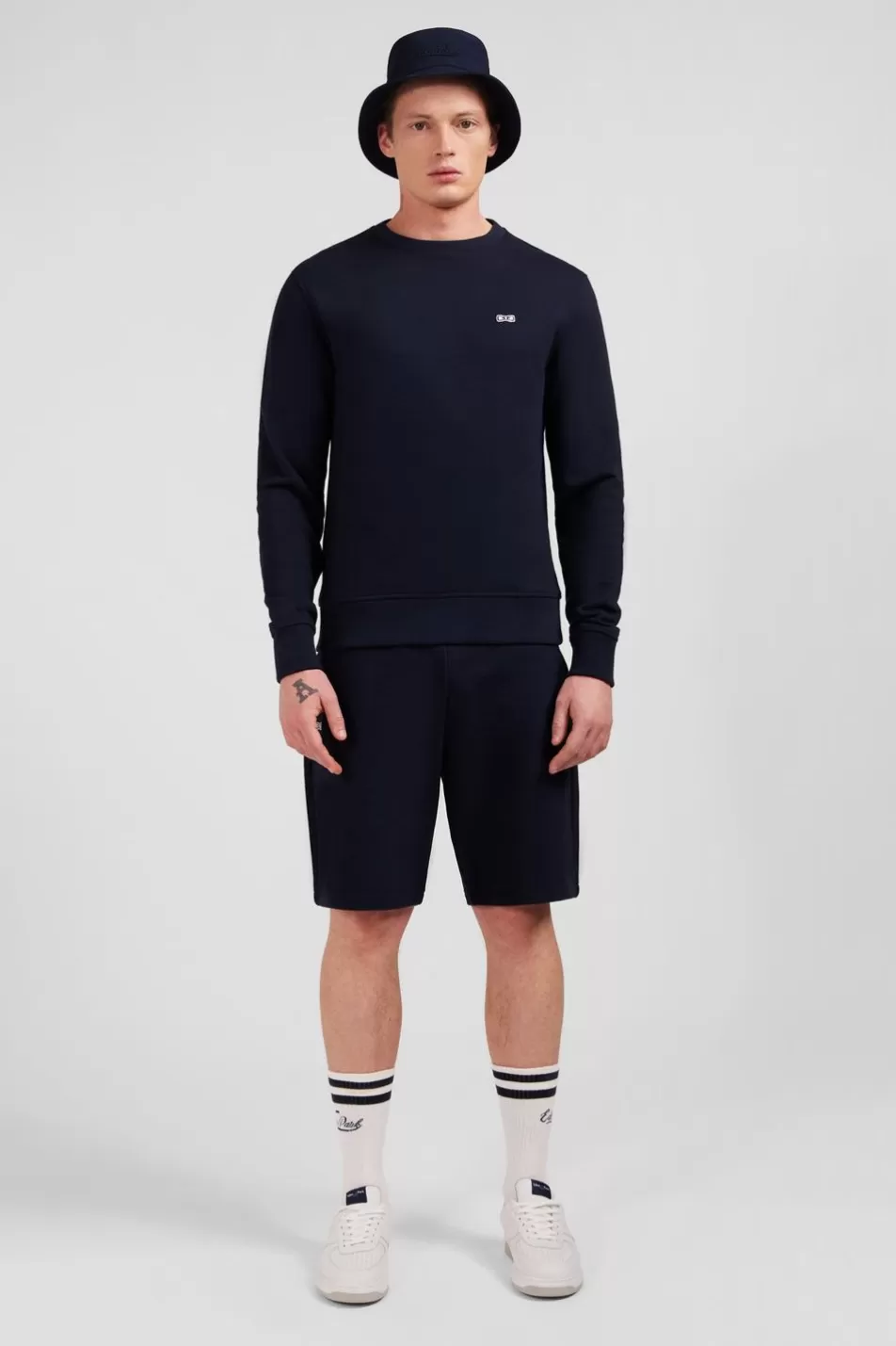 Sweatshirts | Eden Park Navy Fleece Round-Neck Sweatshirt With Bow Tie Embroidery