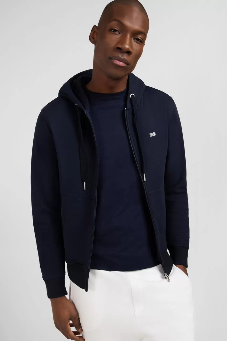 Sweatshirts | Eden Park Navy Fleece Zipped Hoodie With Bow Tie Embroidery