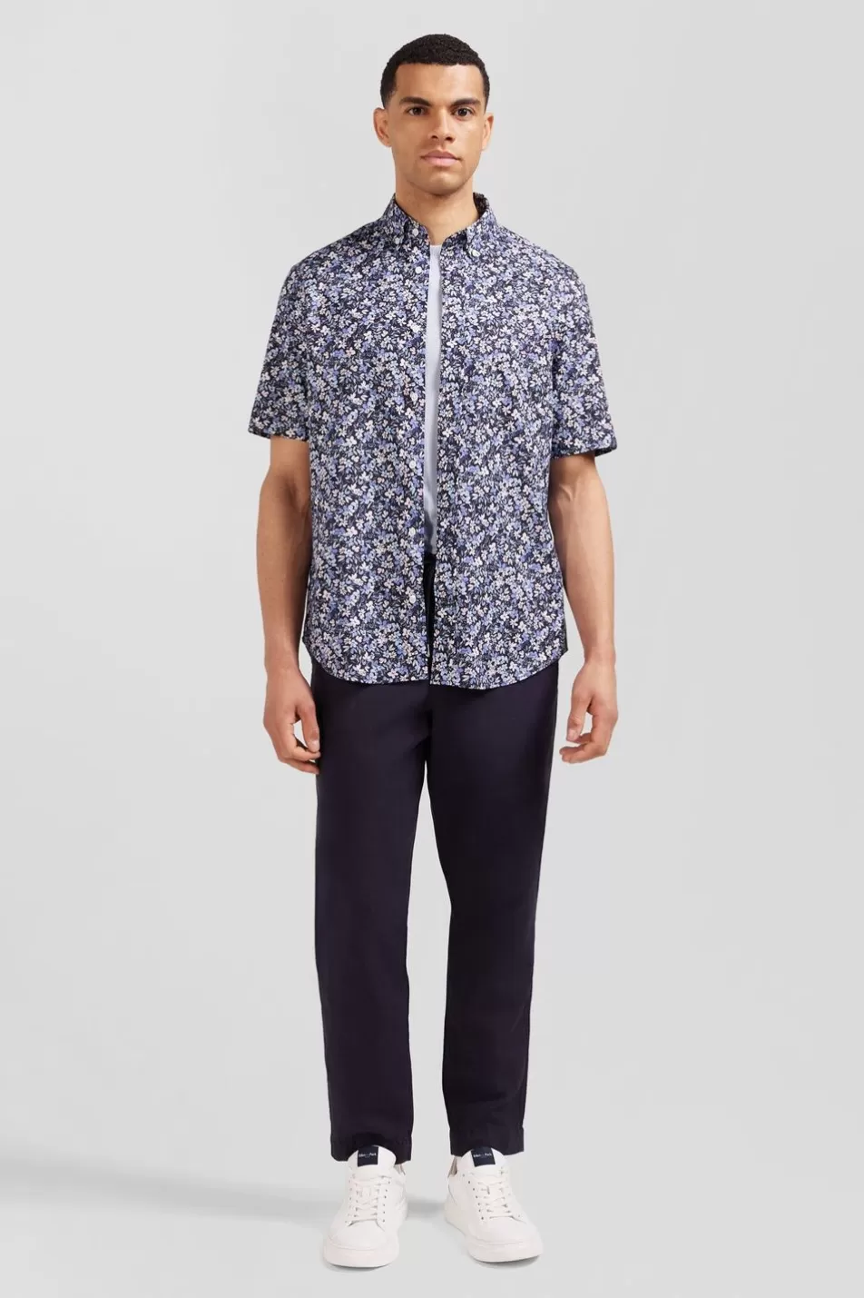 Short-Sleeved Shirts | Eden Park Navy Printed Cotton Shirt In Regular Cut