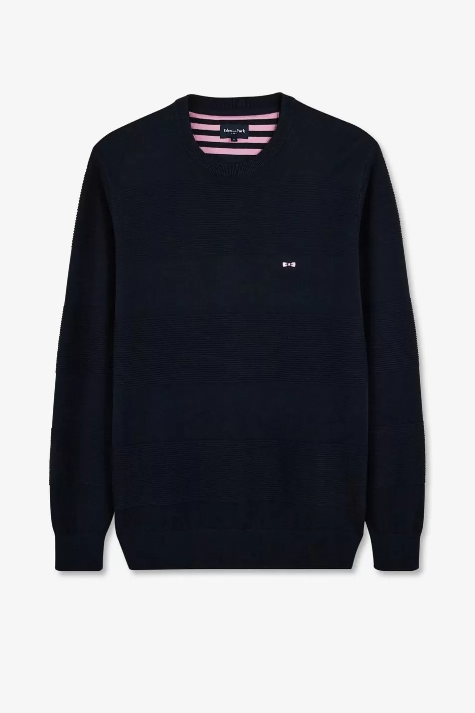 Sweaters | Eden Park Navy Round Neck Sweater In Cotton Combination Knit