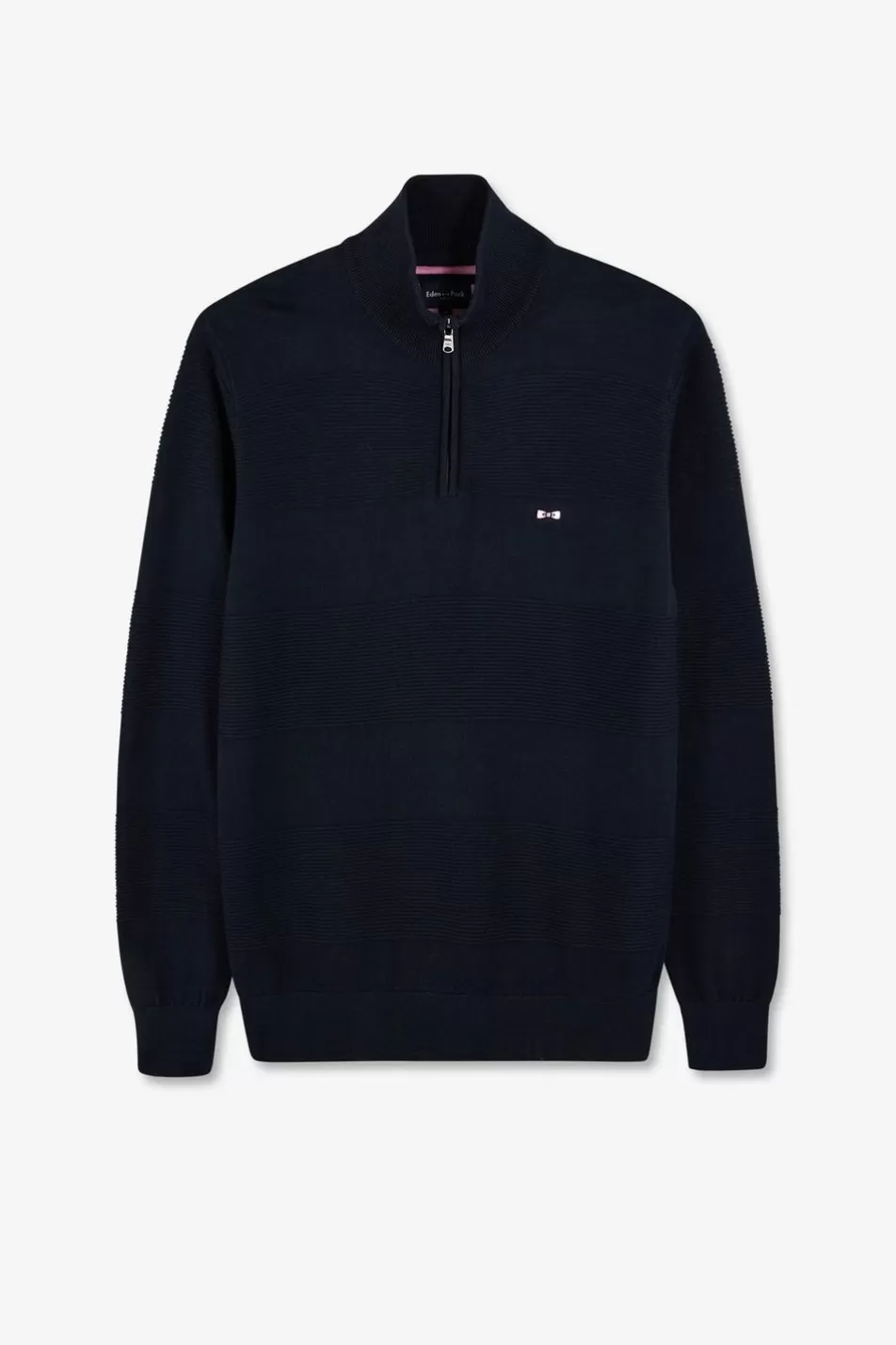 Sweaters | Eden Park Navy Semi-Zipped Sweater In Cotton Combination Knit