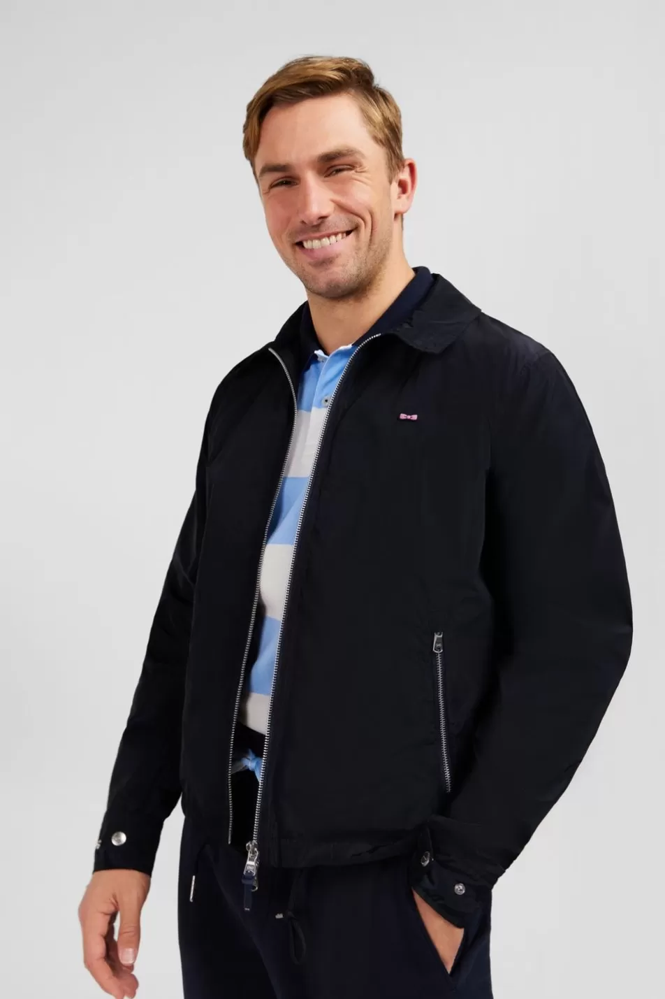 Coats | Eden Park Navy Zipped Jacket With Classic Collar