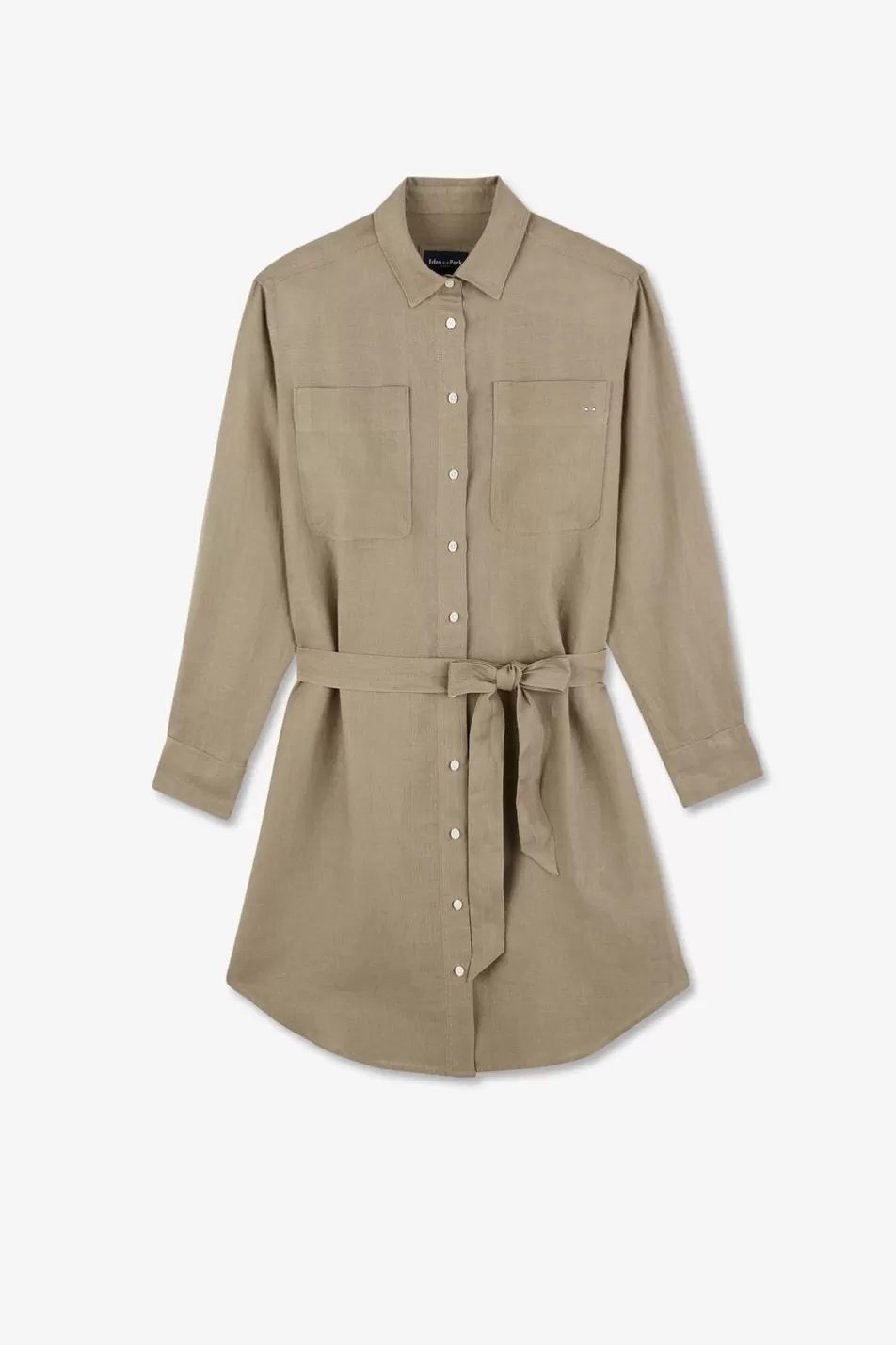 Dresses | Eden Park Olive-Green Shirt Dress In Linen