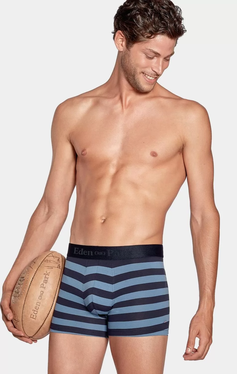 Underwear | Eden Park Pack Of 2 Navy Blue Boxer Shorts With Light Blue And Plain Stripes