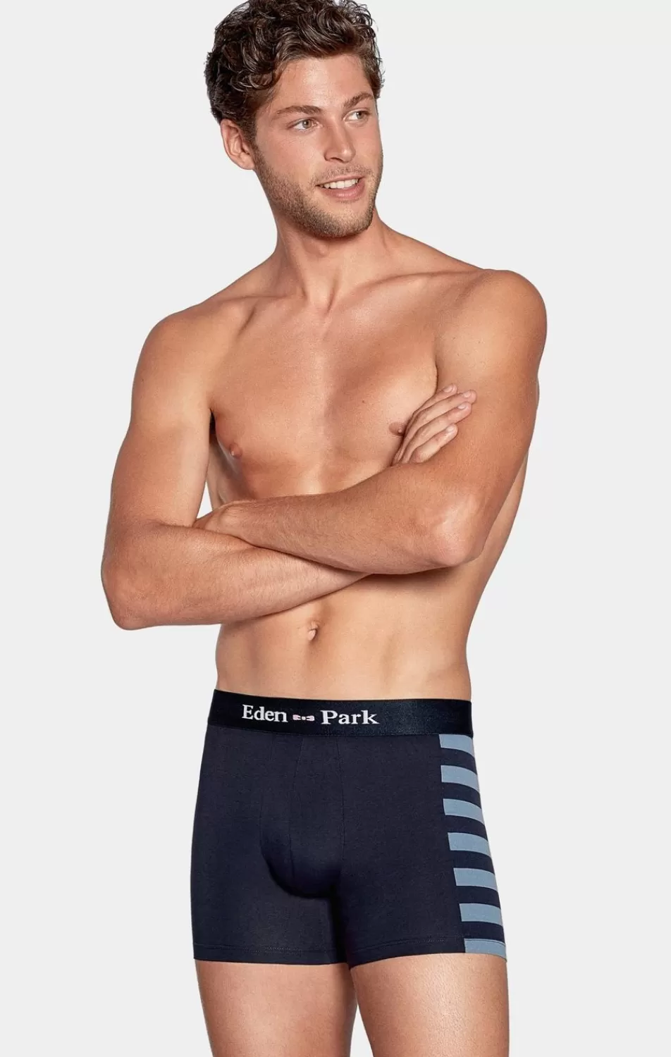 Underwear | Eden Park Pack Of 2 Navy Blue Boxers, Plain And Striped Trim