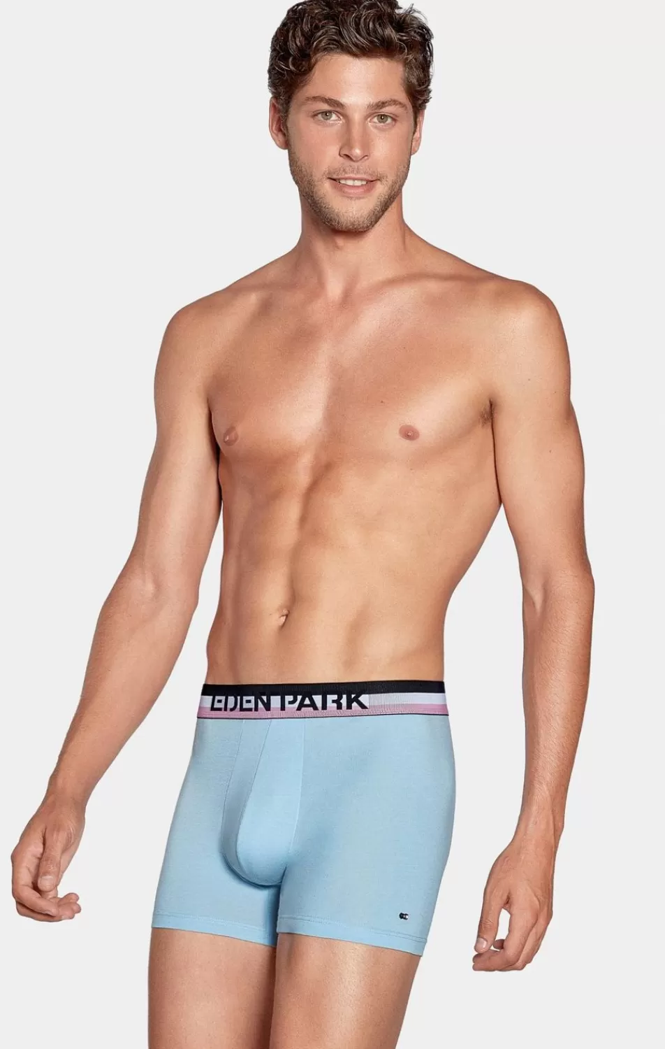 Underwear | Eden Park Pack Of 2 Sky Blue And Plain Blue Boxer Shorts With Contrasting Waistband