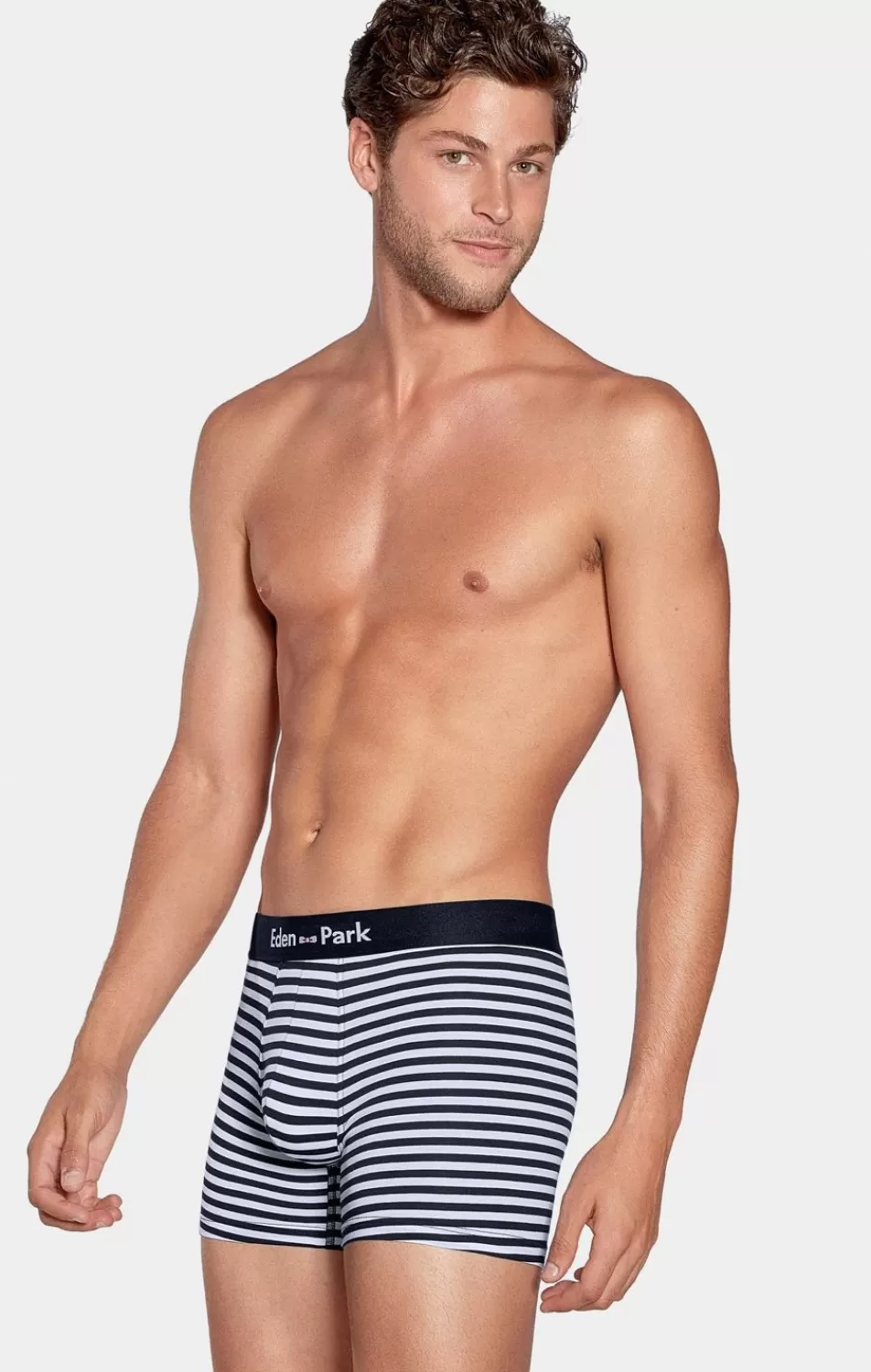 Underwear | Eden Park Pack Of 2 White Boxer Shorts With Navy Blue Stripes And Dark Blue Plain Fabric