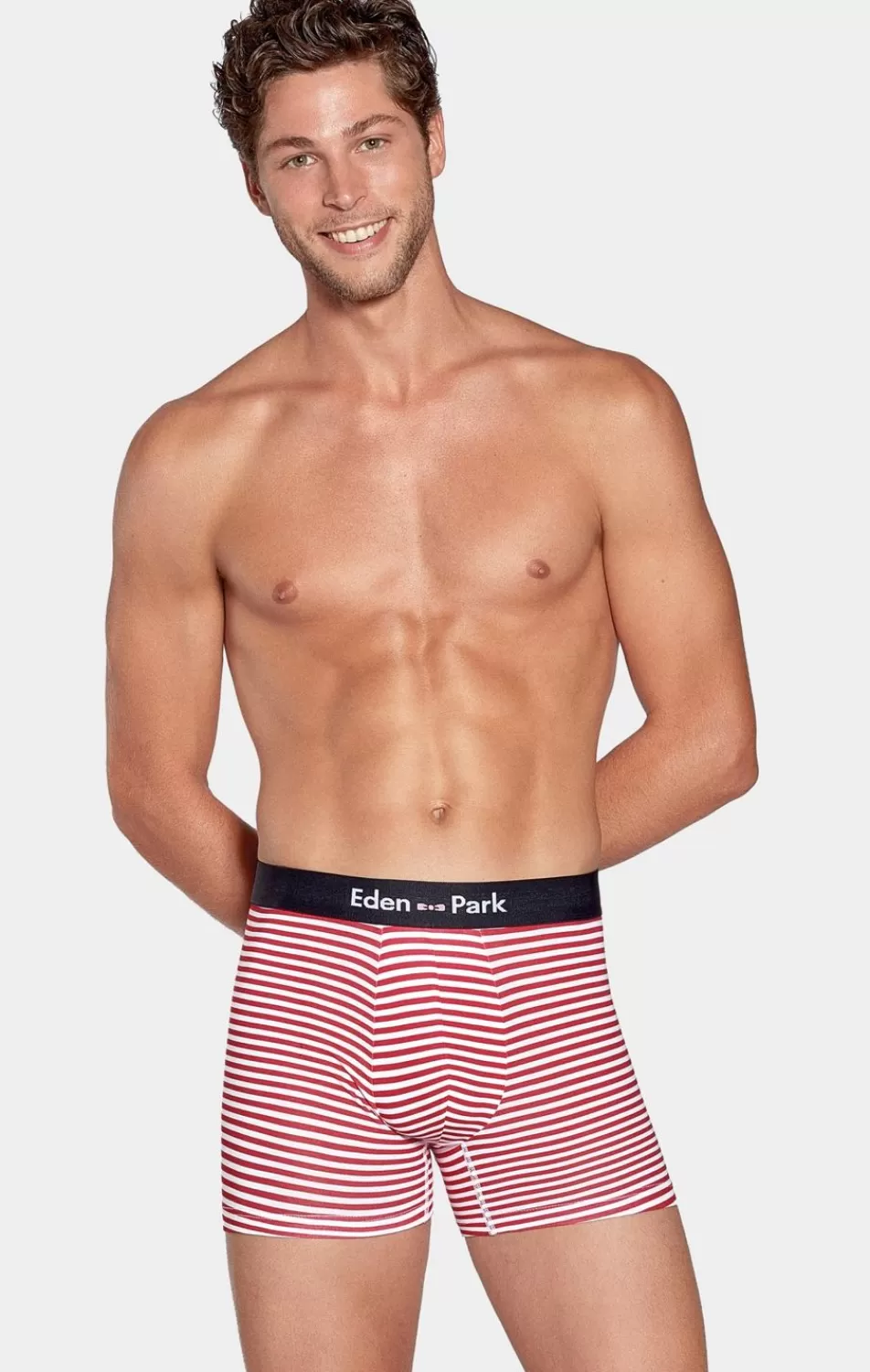 Underwear | Eden Park Pack Of 2 White Boxer Shorts With Red Stripes And Dark Blue Plain Fabric