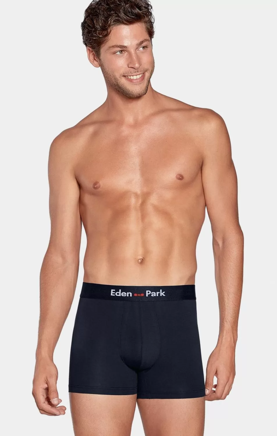 Underwear | Eden Park Pack Of 2 White Boxer Shorts With Sky Blue Stripes And Dark Blue Plain Fabric