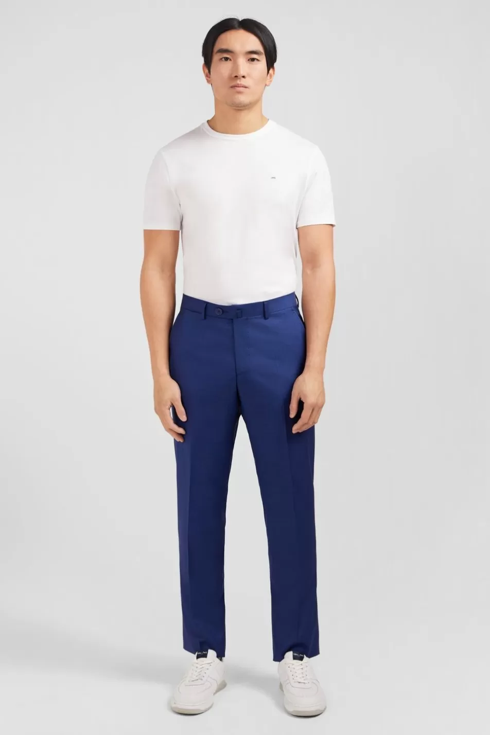 Pants | Eden Park Pantalon Regular Bleu En Laine A Plis Casses