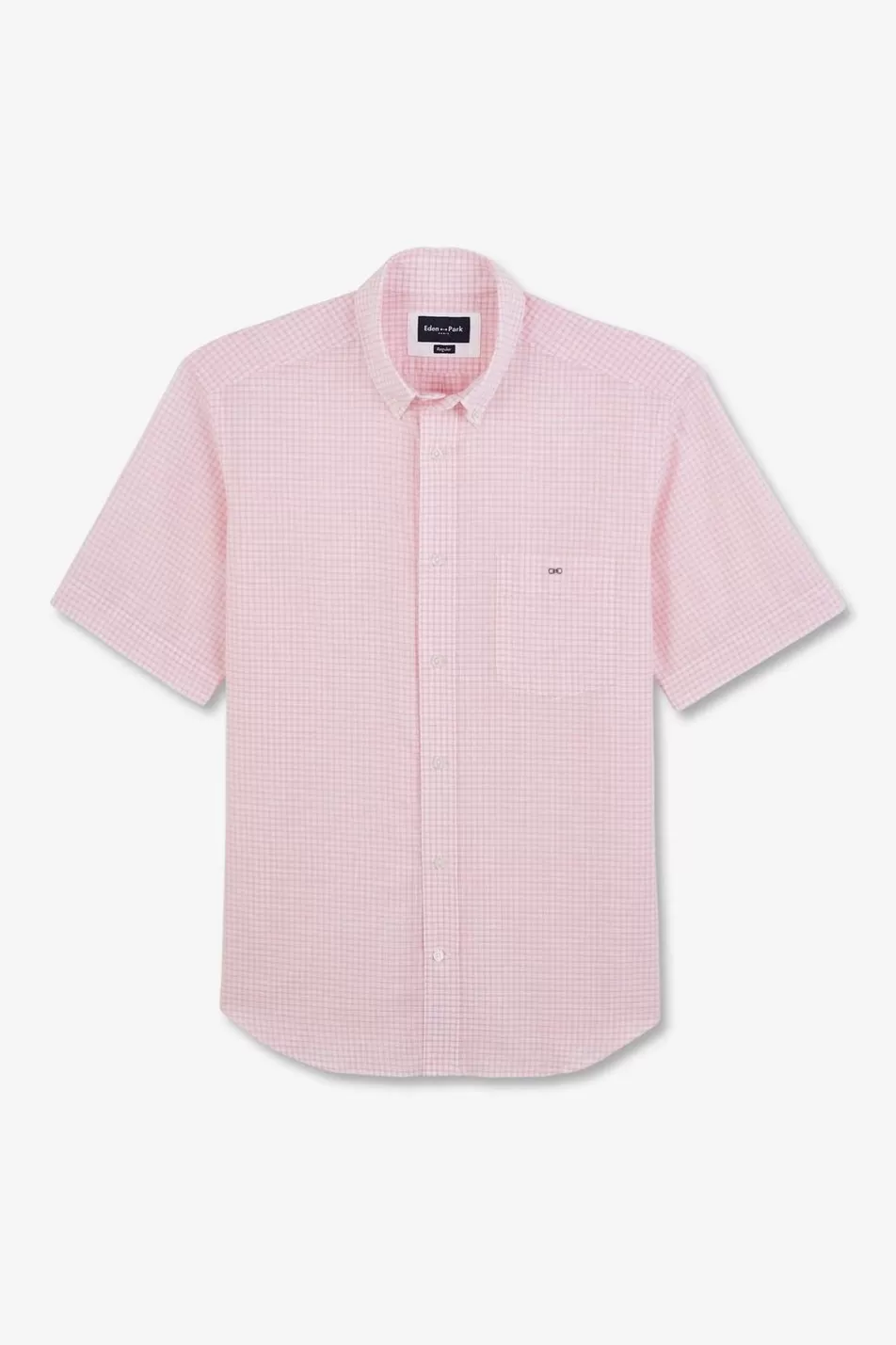 Short-Sleeved Shirts | Eden Park Pink Checked Cotton Dobby Shirt