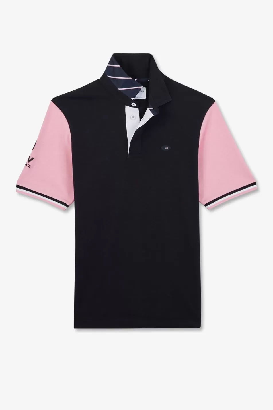 Rugby Shirts | Eden Park Pink Colour-Block Polo Shirt With Rooster Embroidery On The Back