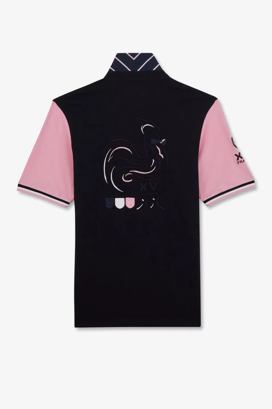 Rugby Shirts | Eden Park Pink Colour-Block Polo Shirt With Rooster Embroidery On The Back
