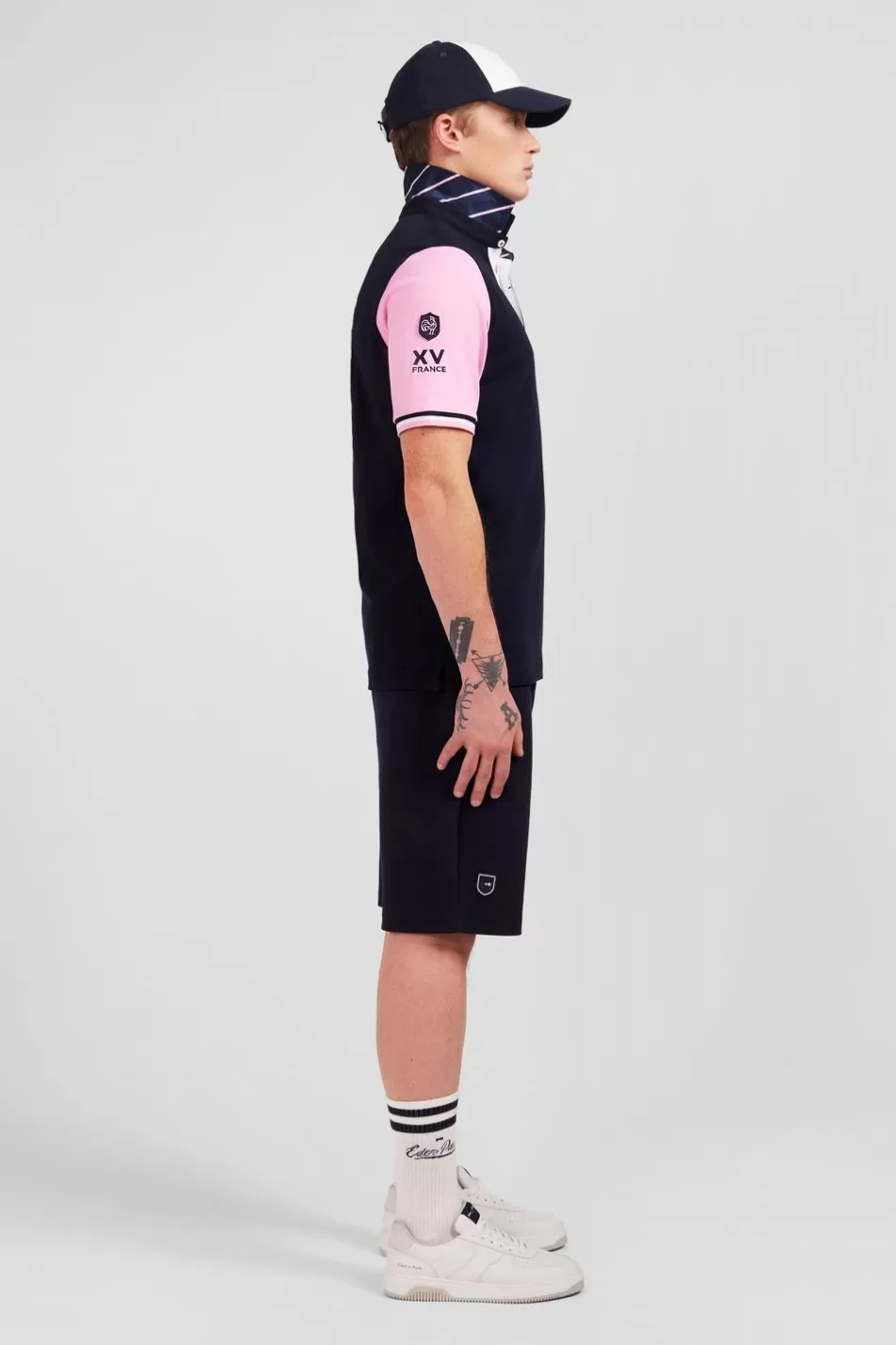 Rugby Shirts | Eden Park Pink Colour-Block Polo Shirt With Rooster Embroidery On The Back