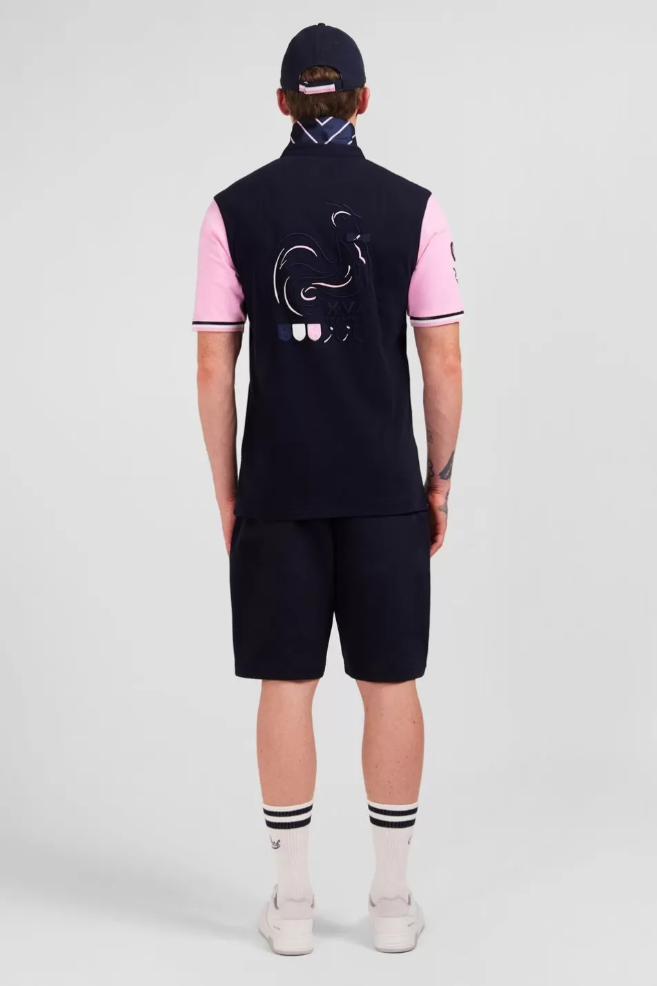 Rugby Shirts | Eden Park Pink Colour-Block Polo Shirt With Rooster Embroidery On The Back