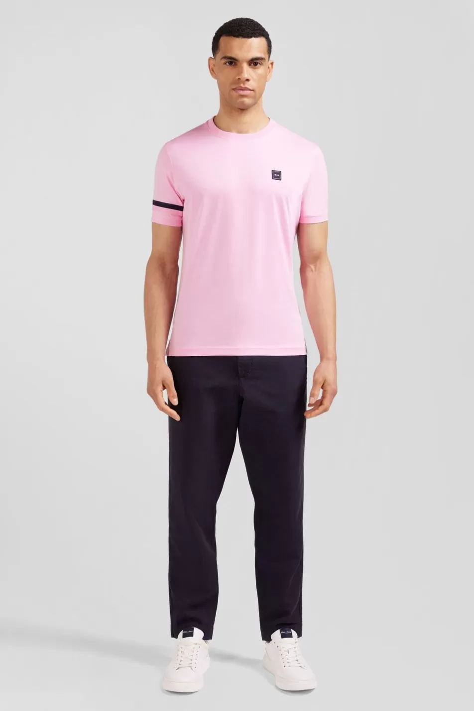 T-Shirts | Eden Park Pink Cotton Short-Sleeved T-Shirt With Emblem Badges