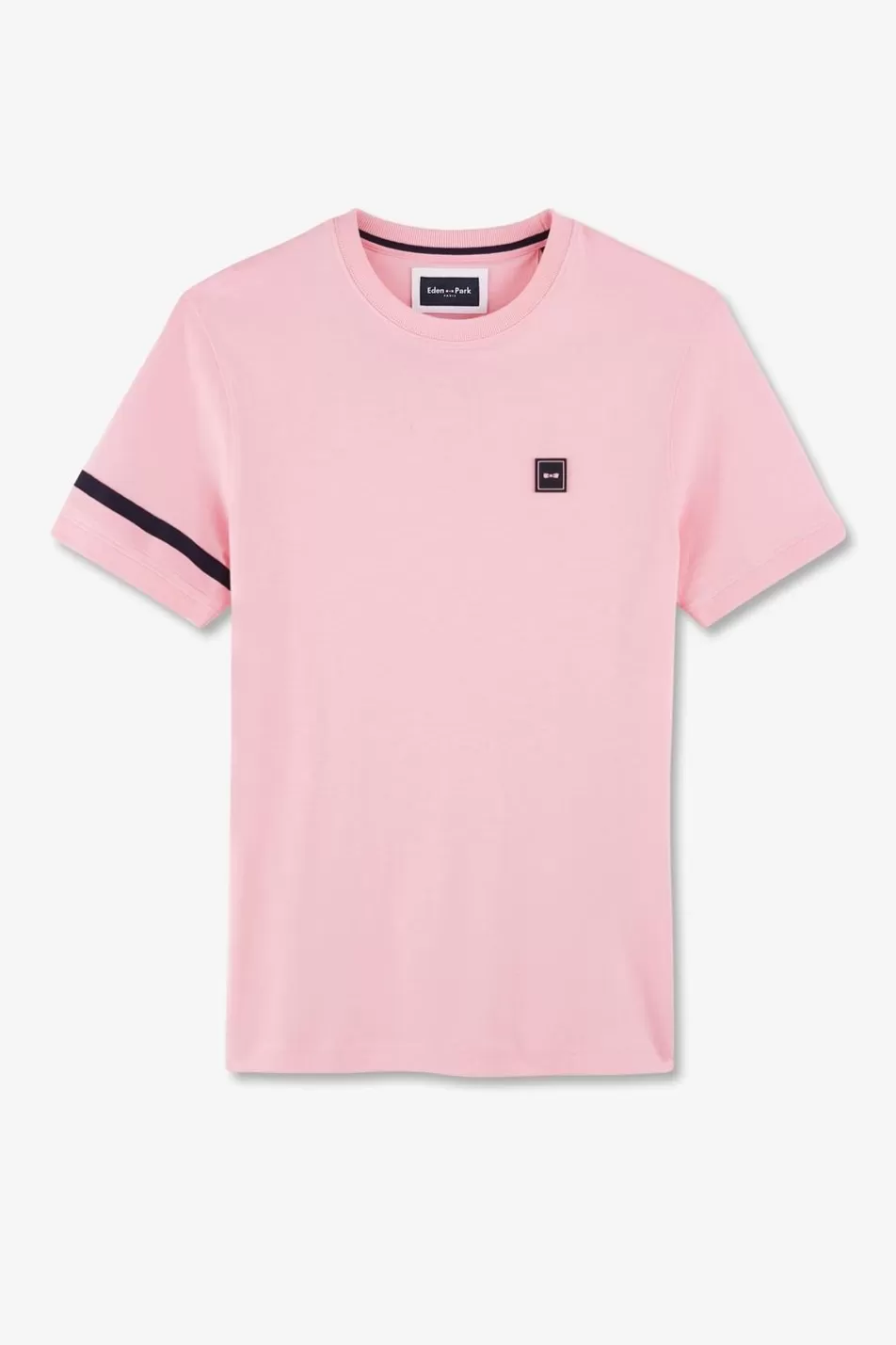 T-Shirts | Eden Park Pink Cotton Short-Sleeved T-Shirt With Emblem Badges