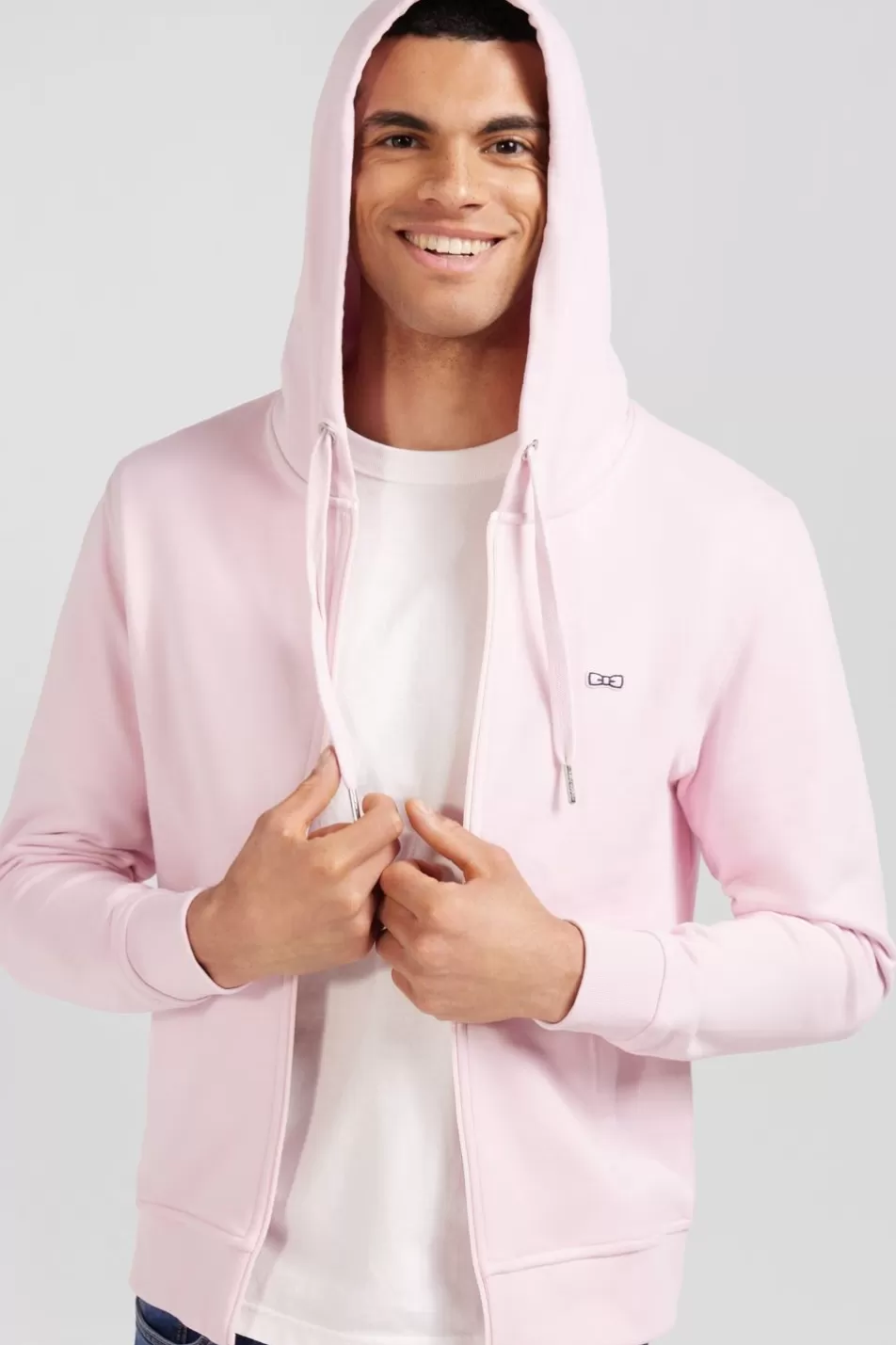 Sweatshirts | Eden Park Pink Fleece Zipped Hoodie With Bow Tie Embroidery