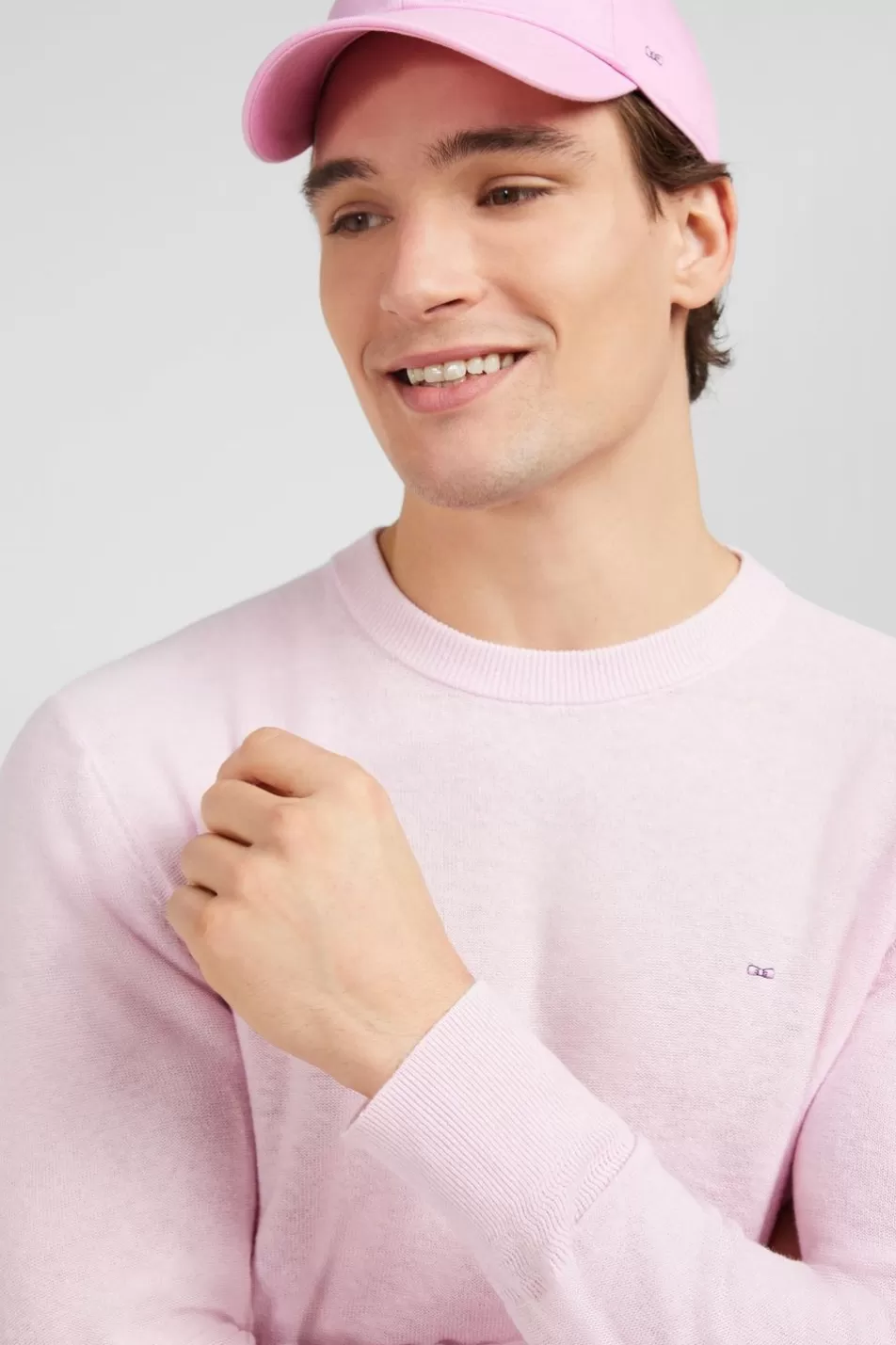 Sweaters | Eden Park Pink Jumper In A Linen Blend