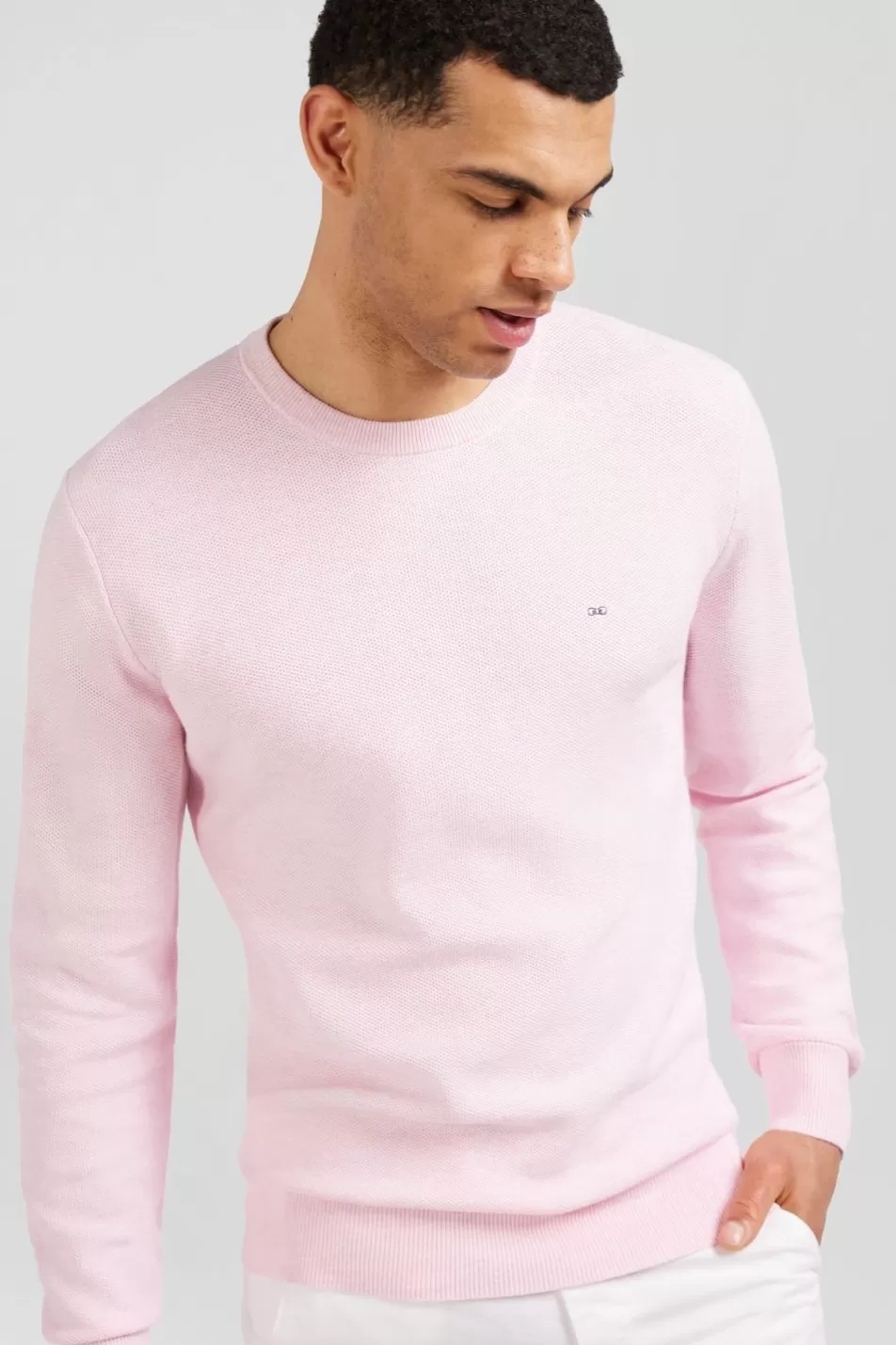 Sweaters | Eden Park Pink Jumper In Decorative Cable Knit