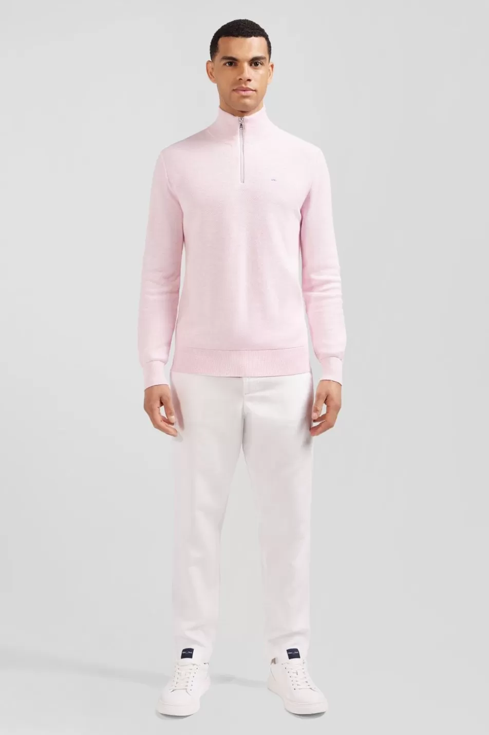 Sweaters | Eden Park Pink Semi-Zipped Sweater In Cotton