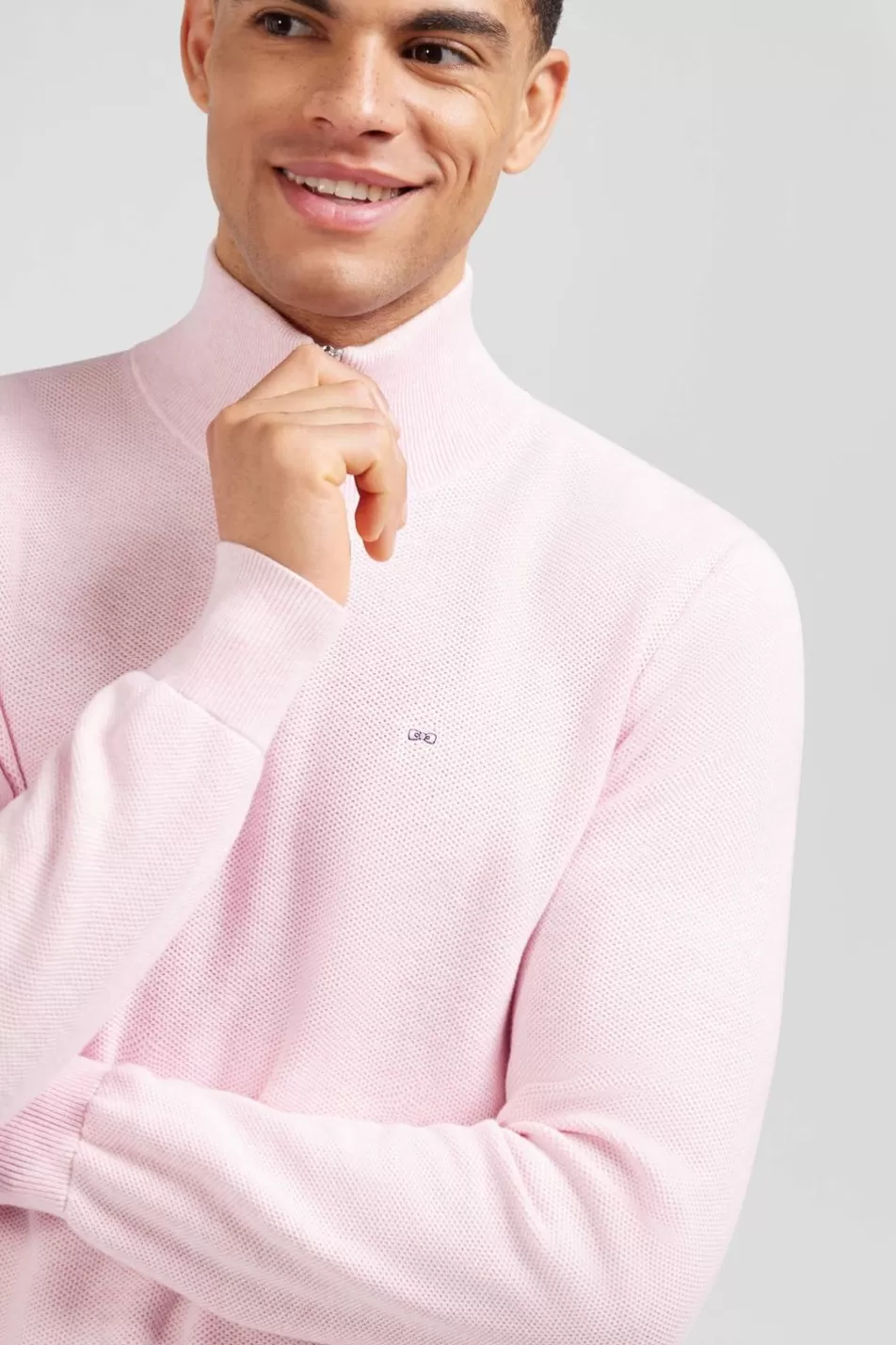 Sweaters | Eden Park Pink Semi-Zipped Sweater In Cotton