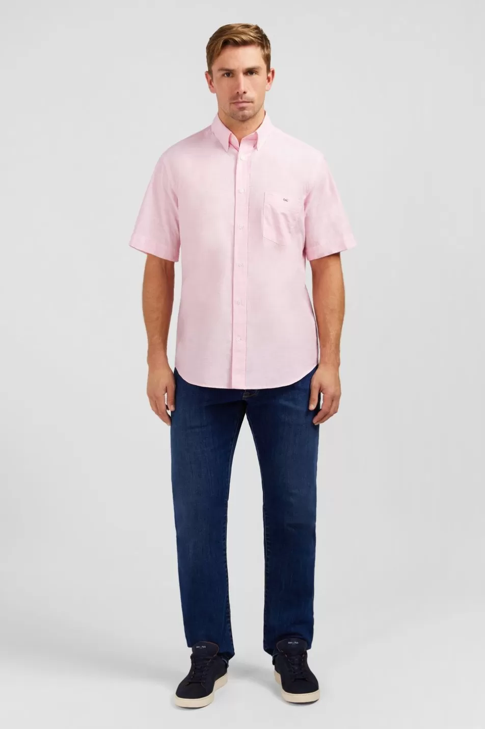 Short-Sleeved Shirts | Eden Park Pink Shirt In Cotton Dobby