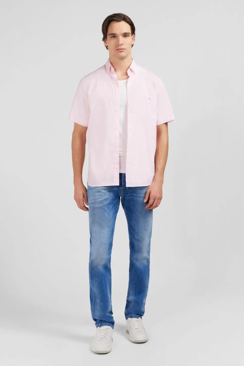 Short-Sleeved Shirts | Eden Park Pink Shirt In Cotton Dobby