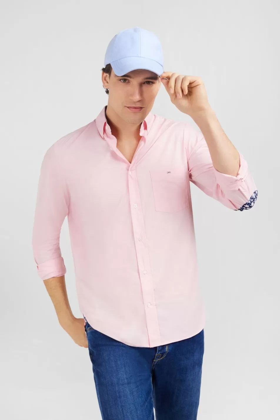 Shirts | Eden Park Pink Shirt With Floral Elbow Patches