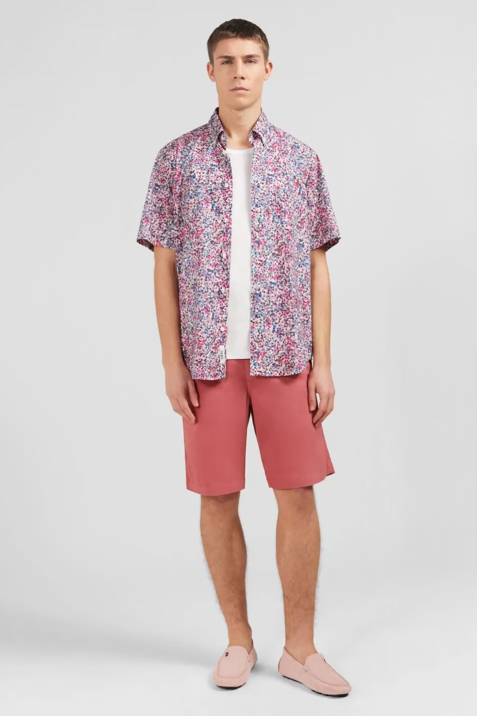 Short-Sleeved Shirts | Eden Park Pink Shirt With Flower Print