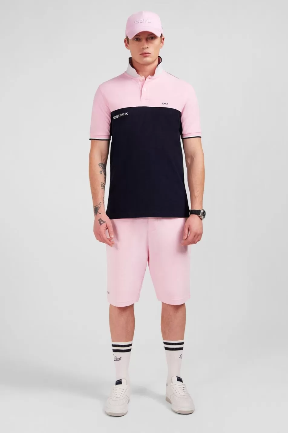 Polos | Eden Park Pink Short-Sleeved Colour-Block Polo Shirt