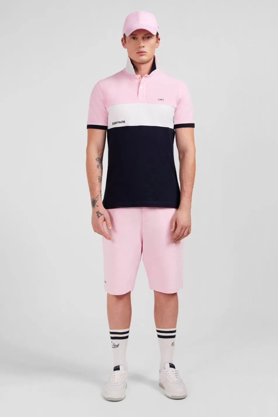 Polos | Eden Park Pink Short-Sleeved Colour-Block Polo Shirt