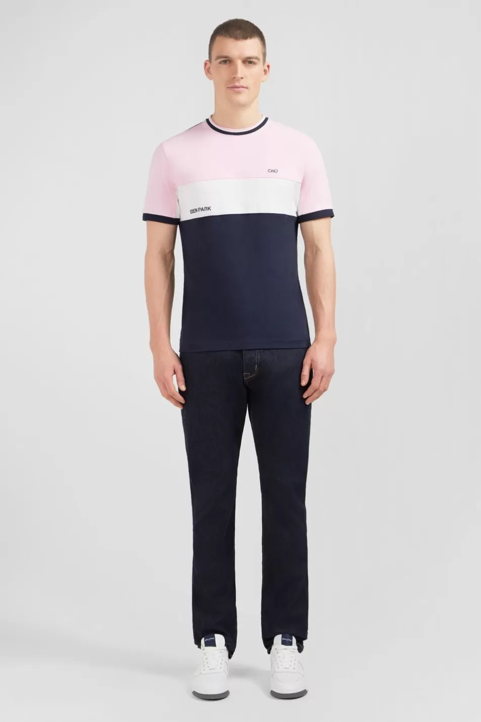 T-Shirts | Eden Park Pink Short-Sleeved Colour-Block T-Shirt