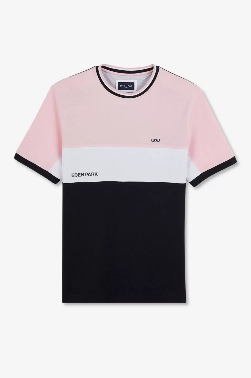 T-Shirts | Eden Park Pink Short-Sleeved Colour-Block T-Shirt