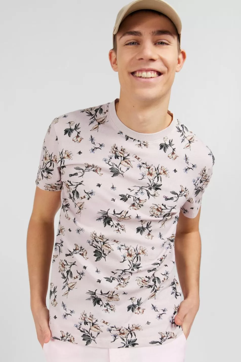 T-Shirts | Eden Park Pink Short-Sleeved T-Shirt With Leaf Print