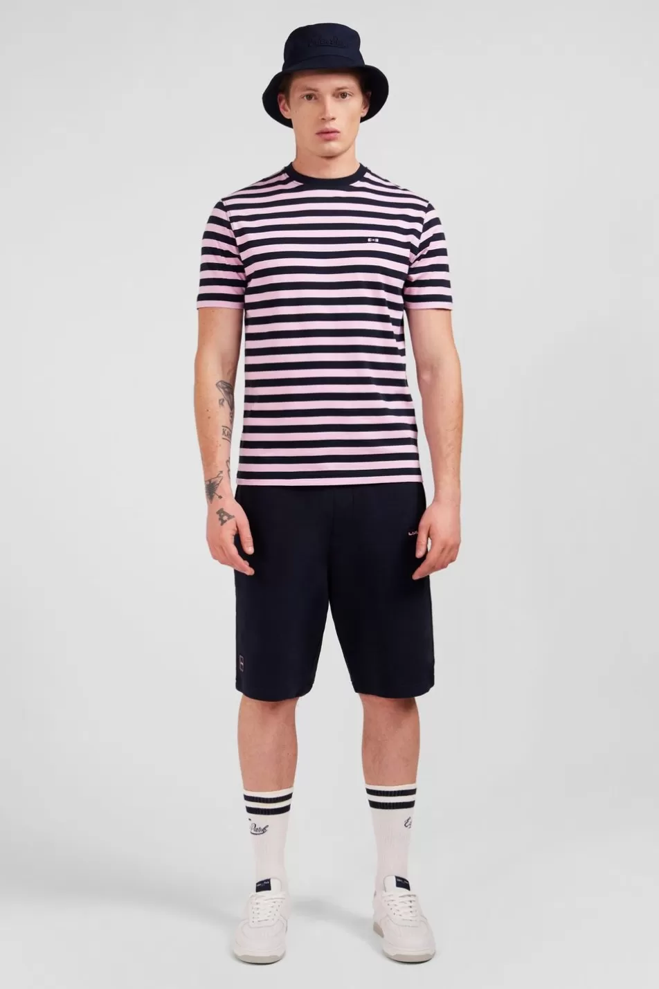 T-Shirts | Eden Park Pink Striped Short-Sleeved T-Shirt In Pima Cotton