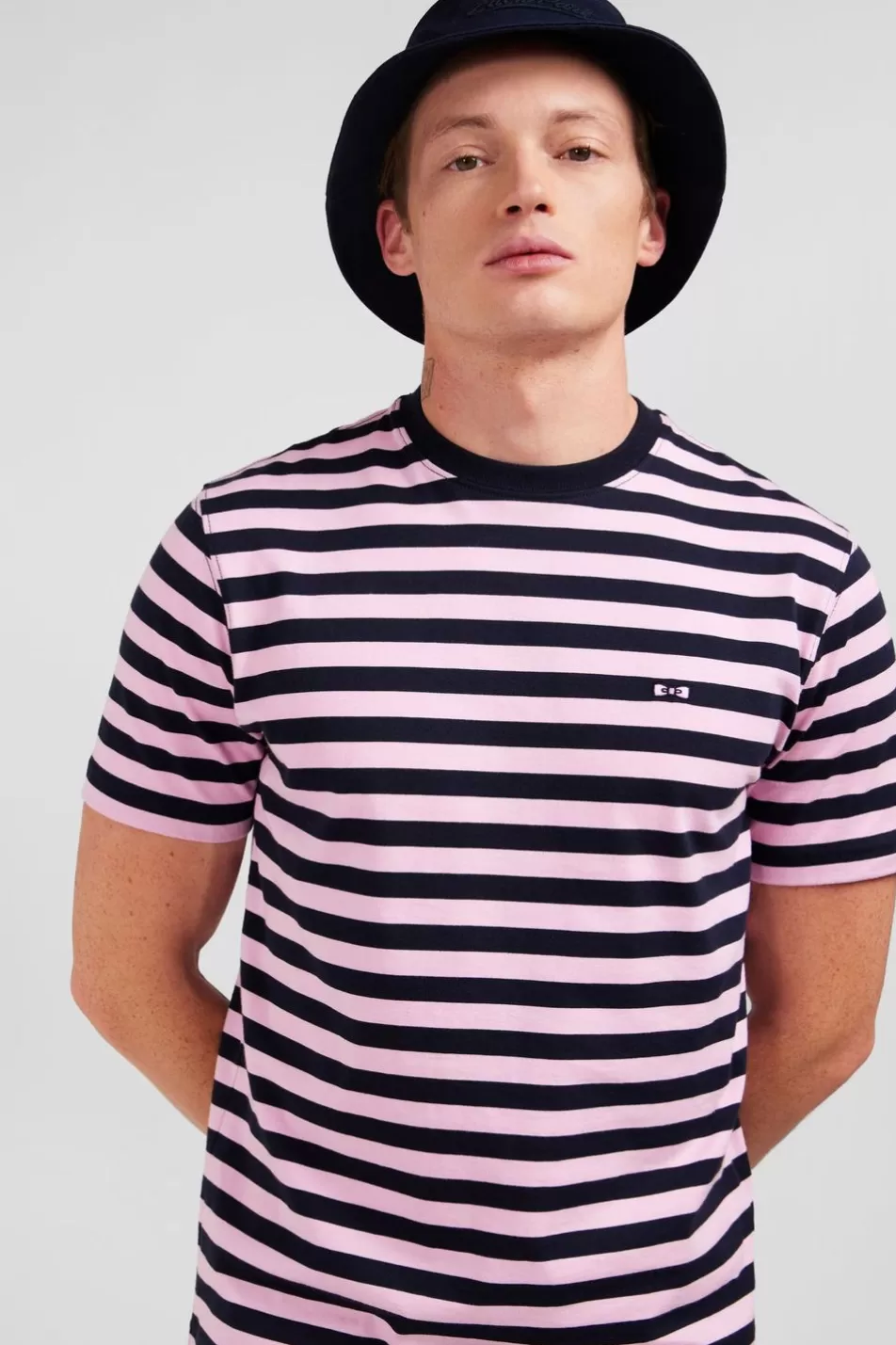 T-Shirts | Eden Park Pink Striped Short-Sleeved T-Shirt In Pima Cotton