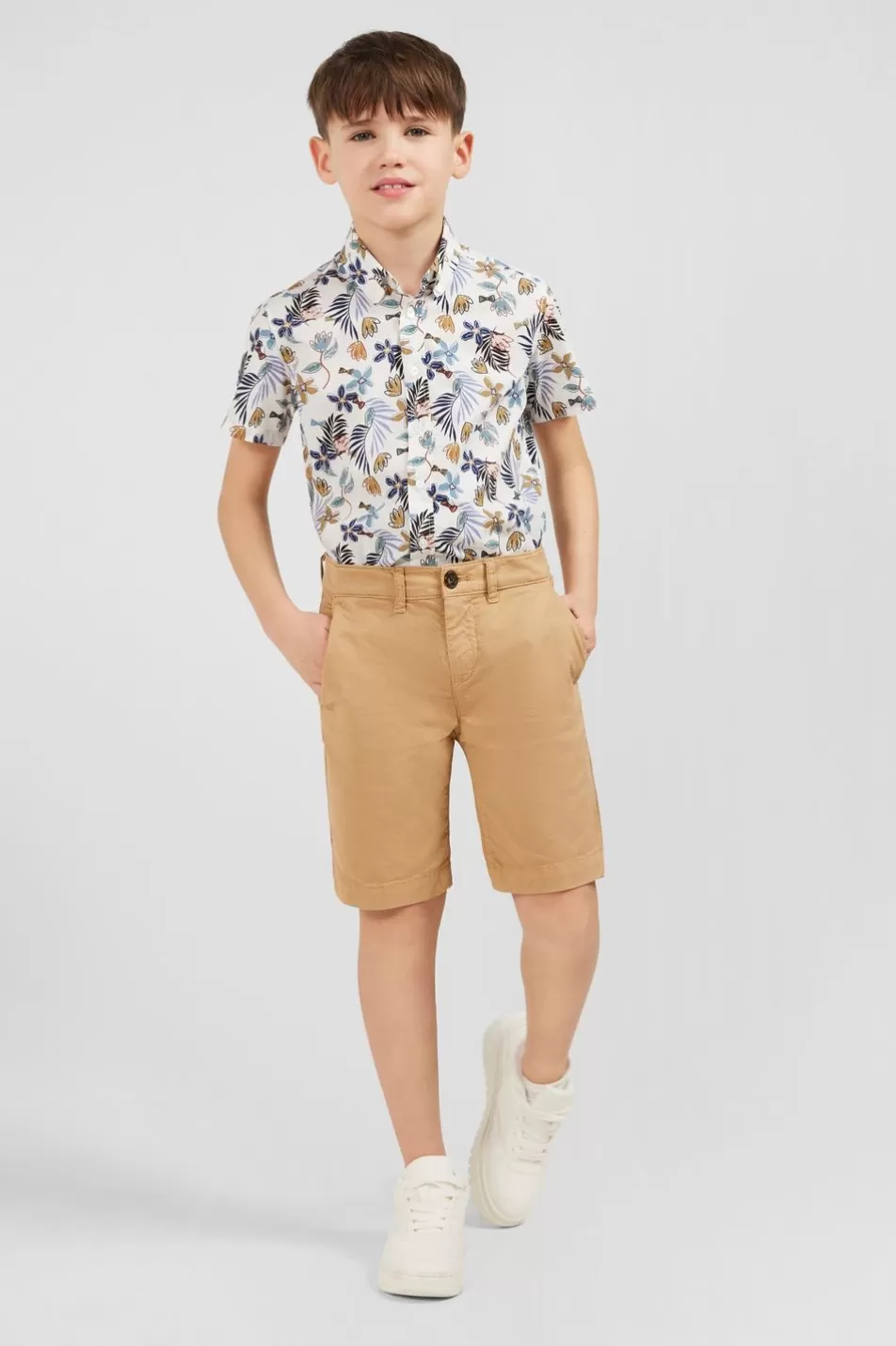 Children | Eden Park Plain Beige Chino Shorts In Stretch Cotton