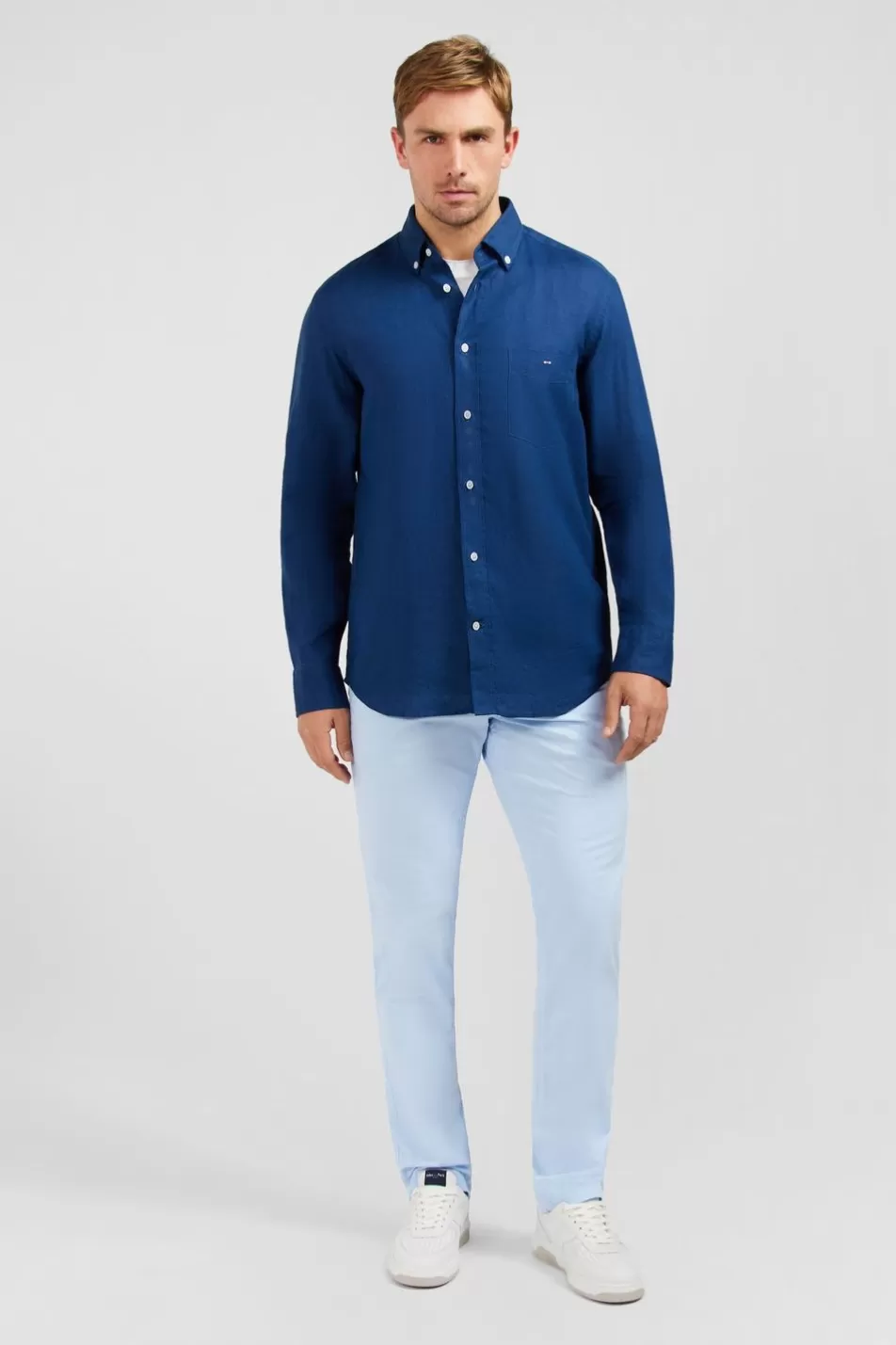 Shirts | Eden Park Plain Blue Linen Shirt