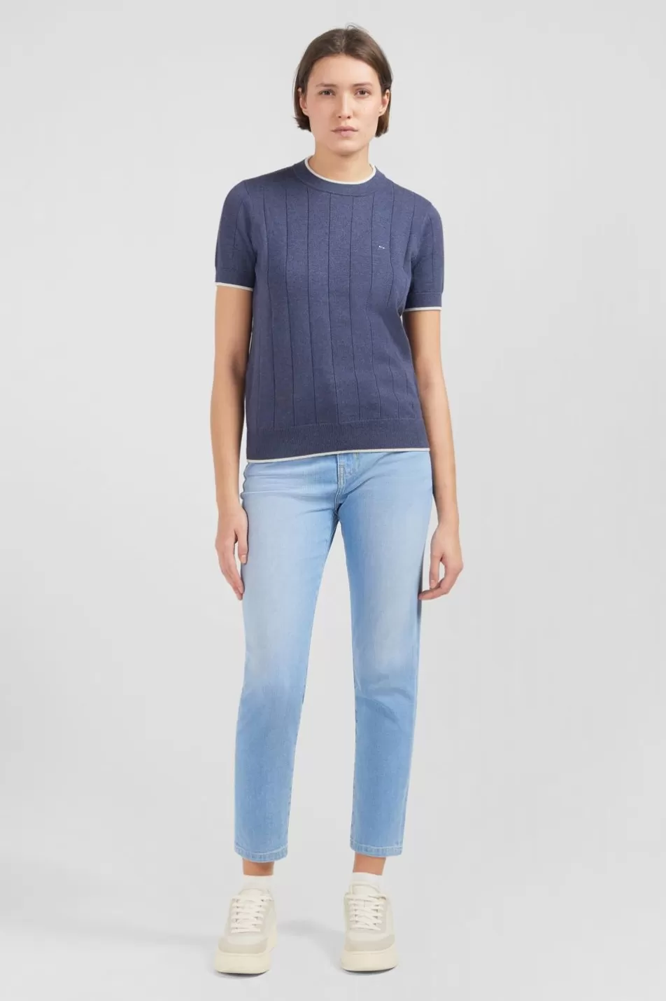 Sweaters | Eden Park Plain Blue Short-Sleeved Polo Jumper