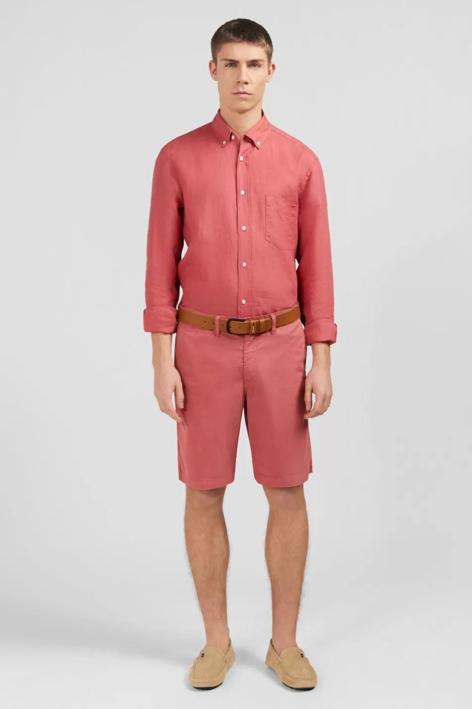 Shirts | Eden Park Plain Brick-Red Linen Shirt