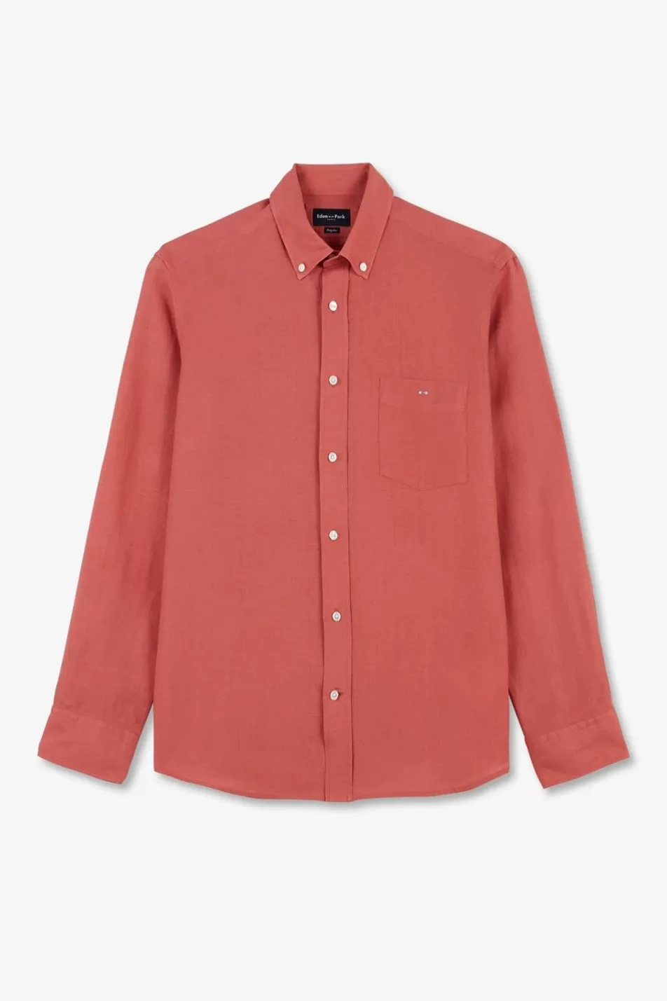 Shirts | Eden Park Plain Brick-Red Linen Shirt