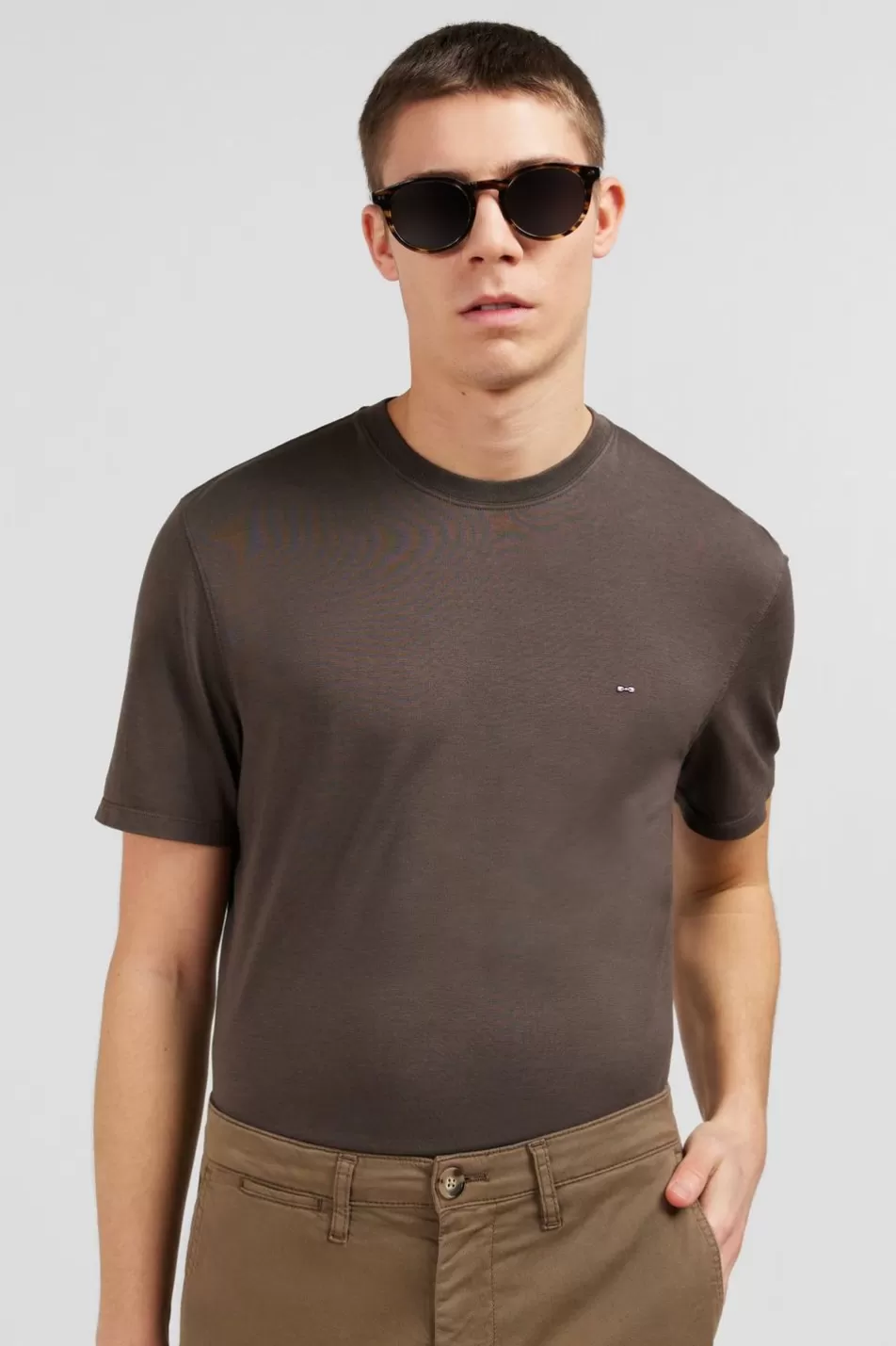 T-Shirts | Eden Park Plain Brown Short-Sleeved T-Shirt