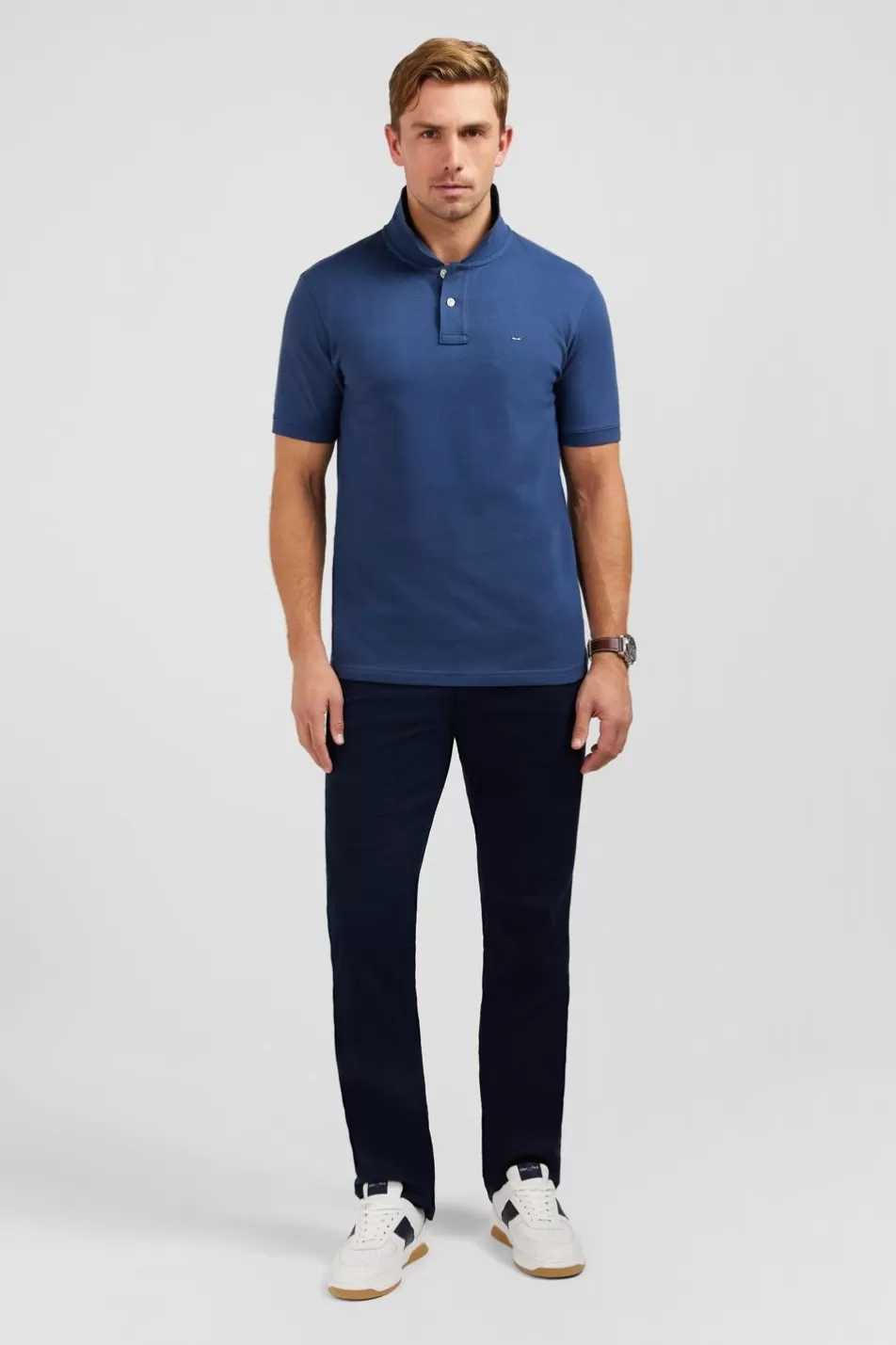 Polos | Eden Park Plain Dark Blue Short-Sleeved Polo Shirt