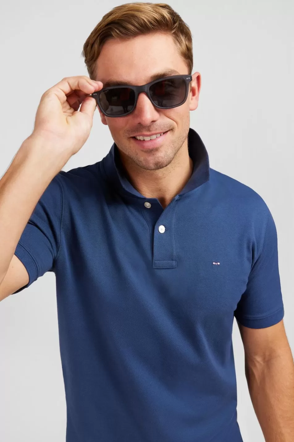 Polos | Eden Park Plain Dark Blue Short-Sleeved Polo Shirt