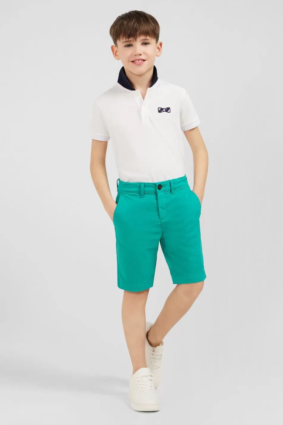 Children | Eden Park Plain Green Chino Shorts In Stretch Cotton