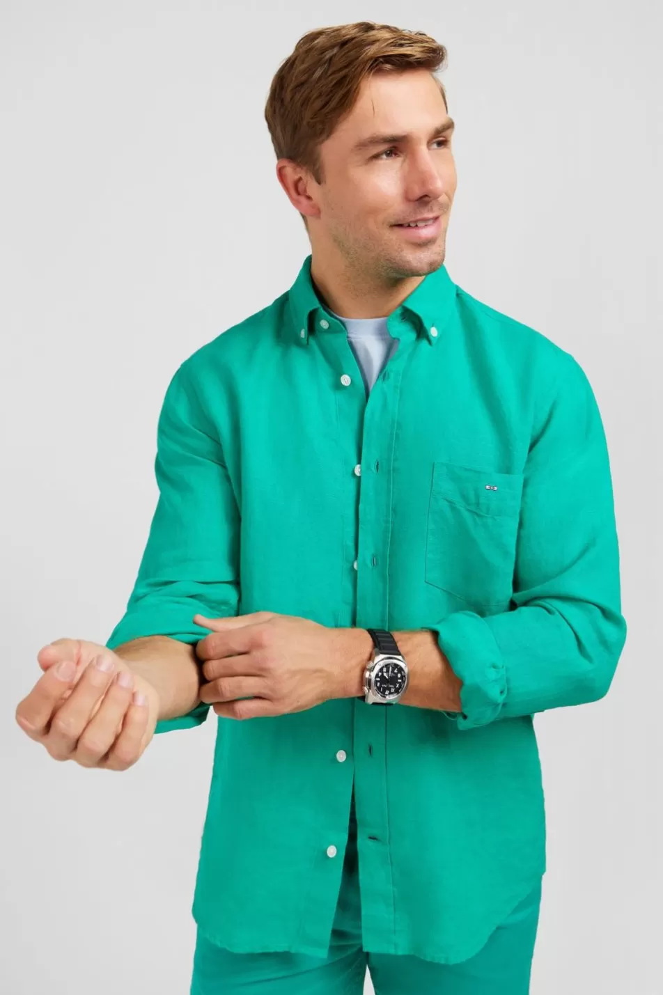 Shirts | Eden Park Plain Green Linen Shirt