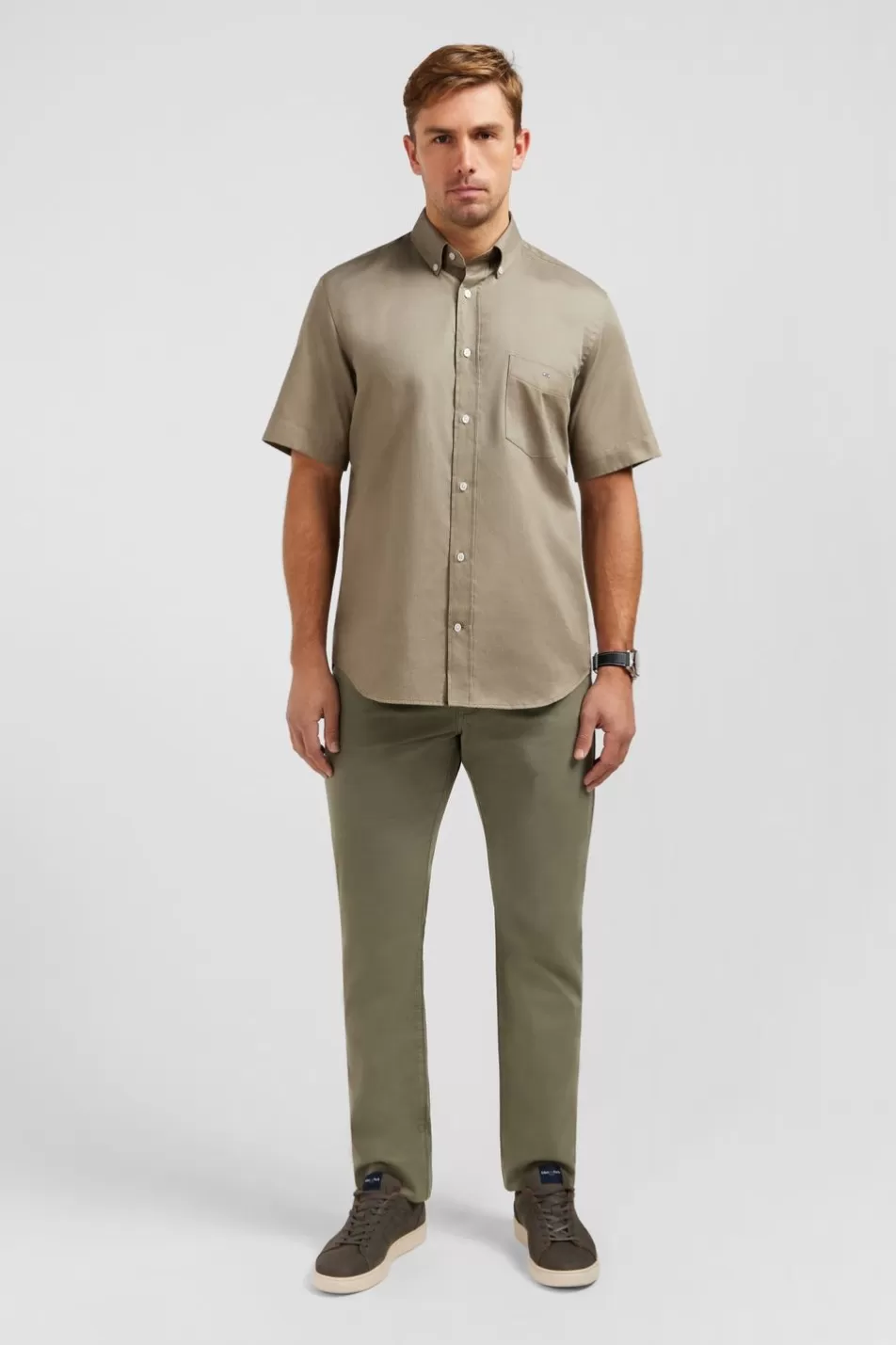 Short-Sleeved Shirts | Eden Park Plain Khaki Shirt