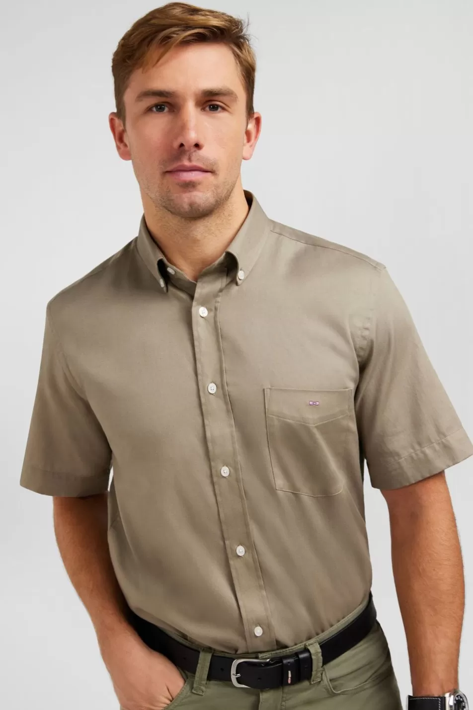 Short-Sleeved Shirts | Eden Park Plain Khaki Shirt